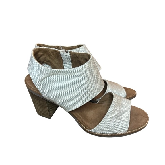 TOMS Women’s Block Heel Sandals – Cream Textured Open Toe 3” Chunky Heel - Picture 11 of 12